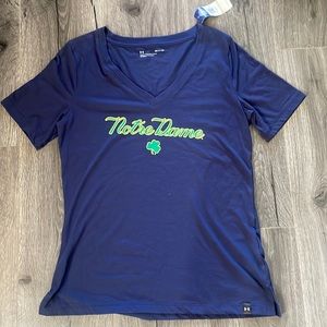 💚Under Armour Xs and S Norte Dame University V-neck women’s t-shirt Navy Blue